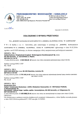 ogłoszenie o wyniku przetargu