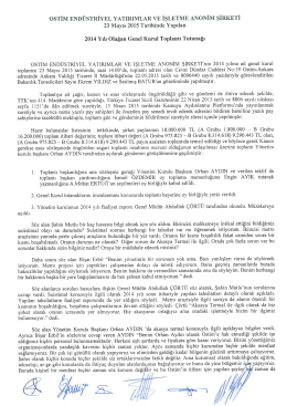 2014 Yılı Genel Kurul Toplantı Tutanağı
