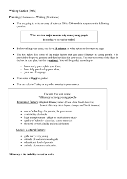 Writing Section (30%) Factors that can cause *illiteracy among