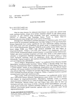 Yerli Malı Belgesi Hk. Bakanlık G&ouml;r&uuml;ş&uuml;