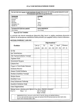 STAJ YERİ DEĞERLENDİRME FORMU