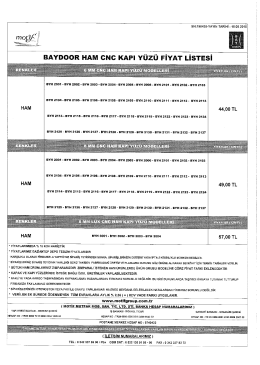 05 Baydoor Ham CNC Kapı Yüzleri Satış Fiyat Listeleri 2015