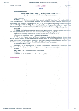 Ekonomi Bakanlığı`nca 30.10.2015 tarih ve 29517 sayılı Resmi