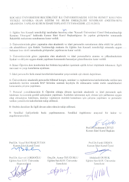 22.10.2015 - Kocaeli Üniversitesi Personel Daire Başkanlığı