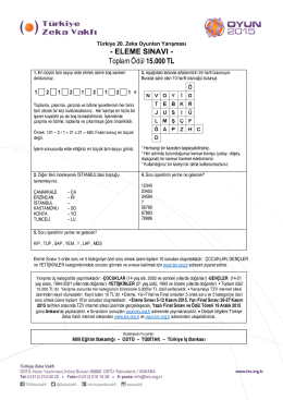 OYUN2015-ElemeSoruOrtak - OYUN 2015 Türkiye 20. Zeka