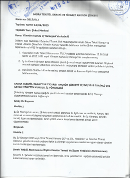 2014 Y&ouml;netim Kurulu İ&ccedil; Y&ouml;nergesinin kabul&uuml;