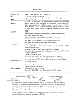 PROJE FORMU PROJENİN ADİ “Bana 24.600 Dakikanı Ayırır mısın