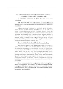EGE &Uuml;NİVERSİTESİ sENATosUNUN 24 ŞUBAT 2015 TARİH vE 7