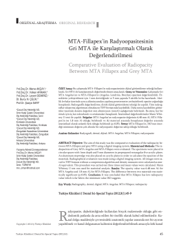 MTA-Fillapex`in Radyoopasitesinin Gri MTA ile Karşılaştırmalı Olarak