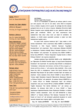 Sunuş - Gümüşhane Üniversitesi Sağlık Bilimleri Dergisi