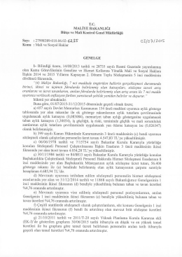 2015 Yılı Temmuz Ayına Ait Mali ve Sosyal Haklara İlişkin Genelge
