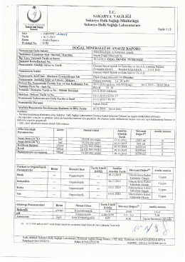 Sakarya Doğal Kaynak Su Analiz Raporu - Kasım
