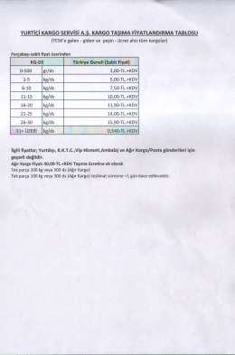 Ek-1 Yurtiçi Kargo Taşıma Fiyatlandırma Tablosu