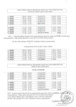 Günlük Ders Vakit Çizelgesi 2015