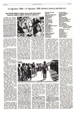15 Ağustos 1988-15 Ağustos 1989 dönemi direniş şehitlerimiz