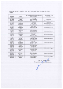iç hastalıkları anabilim dalı 2015 mayıs ayı asistan doktor nöbet listesi
