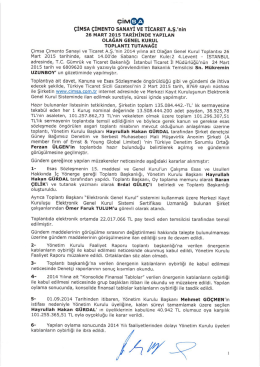 2014 Yılı Olağan Genel Kurul Toplantı Tutanağı