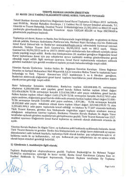22.05.2015 Olağan&uuml;st&uuml; Genel Kurul Toplantı Tutanağı