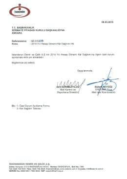 2014 Yılı Hesap D&ouml;nemi Kar Dağıtımı