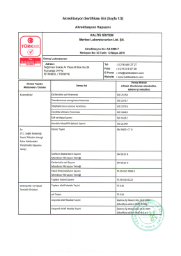Akreditasyon Sertifikası Eki (Sayfa `l/2)