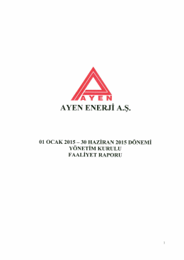2015 Yılı 6 Aylık Faaliyet Raporu