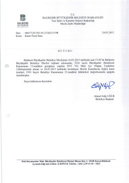 T.C. BALIKESİR BÜYÜKŞEHİR BELEDİYE BAŞKANLIĞI Yazı İşleri