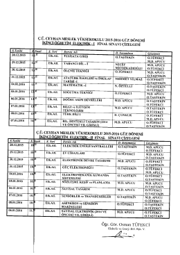 Elektrik Programı Yarıyıl Sonu (Final) Sınav Tarihleri (İ.&Ouml;.)