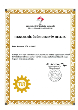 TEKNOLOJİK &Uuml;R&Uuml;N DENEYİM BELGESİ
