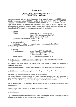 İHALE İLANI AVRUPA YAKASI PTT BAŞMÜDÜRLÜĞÜ 34133