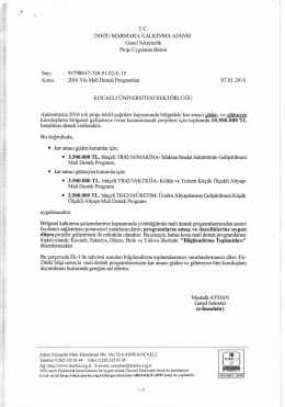 T.C. DOĞU MARMARA KALKINMA AJANSI Genel Sekreterlik Proje