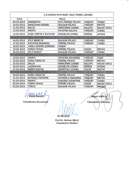 2015 Mart Ayı Yemek Listesi