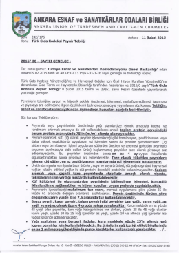 " ankara : 11 Şubat 21315 Kenu : T&uuml;rk Gıda Kodeksi Peynir Tebliği