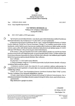 geçici durdurma talebimiz - Pay Menkul Değerler A.Ş.