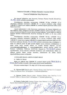 Tasarruf Sahiplerine Satış Duyurusu