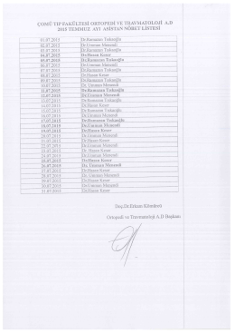 çomü tıp fakültesi ortopedi ve travmatoloji a. d 2015 temmuz ayı