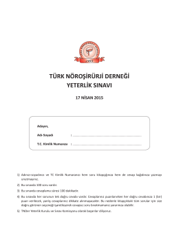türk nöroşirürji derneği yeterlik sınavı 17 nisan 2015