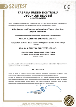CE Belgesi - Arslan Al&uuml;minyum