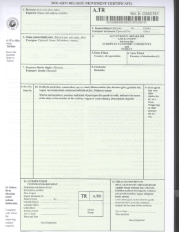 A.TR Dolaşım Belgesi &Ouml;rneği (Basitleştirilmiş Usul)