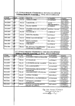 Elektrik Programı Yarıyıl Sonu (Final) Sınav Tarihleri (N.Ö.)