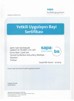 Sapa Yetkili Uygulayıcı Bayi Sertifikası