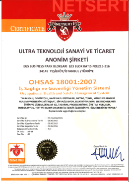 CERTIFICATE ULTRA TEKNOLOJİ sANAYİ vE TİCARET