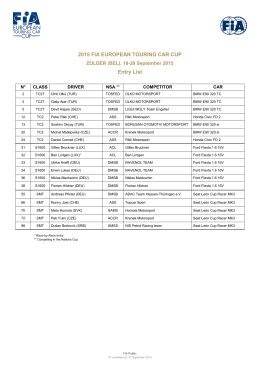 2015 FIA EUROPEAN TOURING CAR CUP Entry List