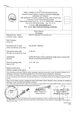 T.C. GIDA, TARIM VE HAYVANCILIK BAKANLIGI Veteriner Kontrol