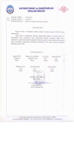 Talas Berber ve Kuaf&ouml;r Esnafı Fiyat Tarifesi