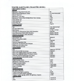 TEKNİK ŞARTNAME (TRAKTÖR 100 BG)