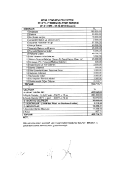 MEsA YoNcAEvLER-z siTEsi 2015 YıLı TAHMİNİ işLETıvıE BÜTçEsi