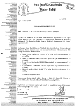 İLGİ :TESK`in 15.04.2015 tarih, 0773 sayı, 34 nolu genelgesi