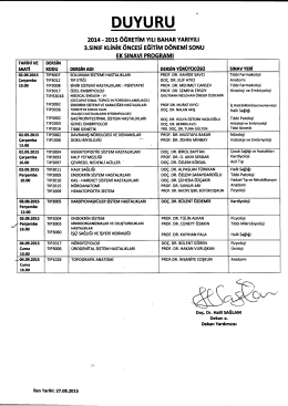 2014-2015 Eğitim-&Ouml;ğretim Yılı Bahar Yarıyılı 3. Sınıf Klinik &Ouml;ncesi
