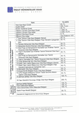 2016 Yılı Ücret Tablosu - [ İSTANBUL ] TMMOB İnşaat Mühendisleri