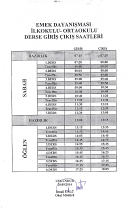 Derse Giriş &Ccedil;ıkış Saatleri - Emek Dayanışması Ortaokulu